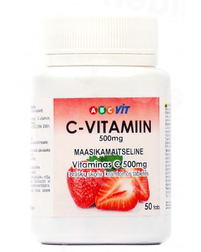 ABC vit Vitaminas C 500 mg, braškių skonio, 50 tablečių