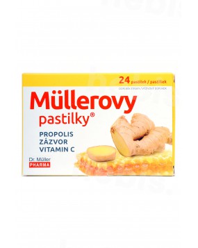 Pastilės gerklei Dr Müller su propoliu, imbieru ir vitaminu C, 24 vnt.
