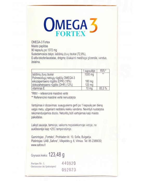 Žuvų taukai Omega 3 Fortex, 90 kapsulių