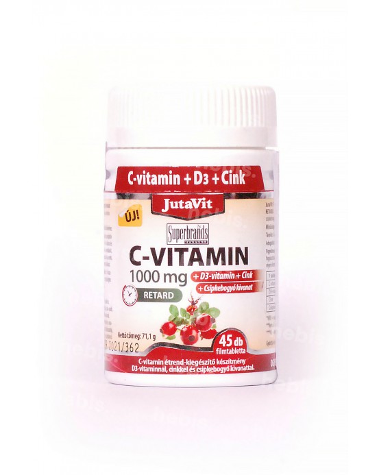 C Vitaminas + D3 + Cinkas + Erškėčių ekstraktas, 1000 mg, 45 tabletės