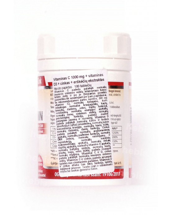 C Vitaminas + D3 + Cinkas, 1000 mg, 100 tablečių