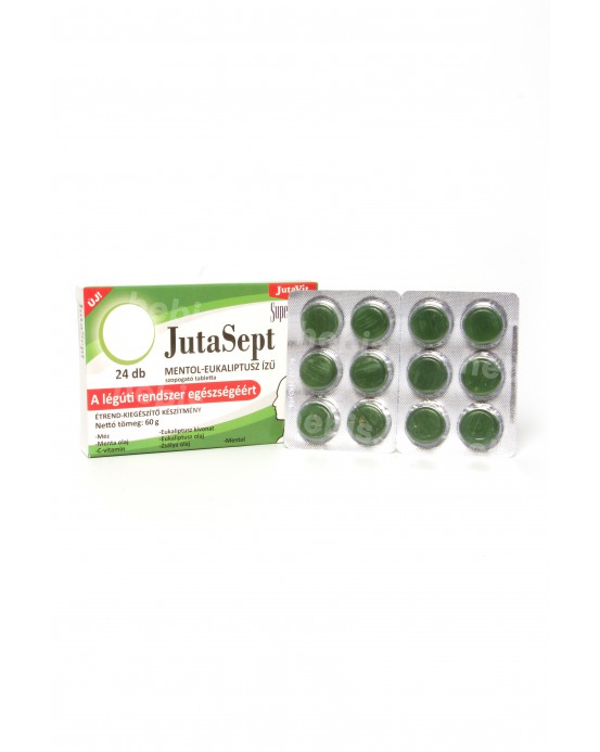 JutaSept mėtų skonio pastilės su mentoliu, eukaliptais, šalavijumi ir vitaminu C, 24 vnt.