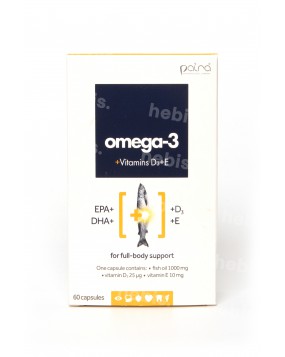 Omega-3 1000 mg + vitaminai D3 ir E, 60 kapsulių