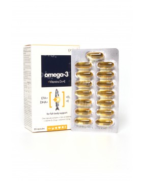 Omega-3 1000 mg + vitaminai D3 ir E, 60 kapsulių