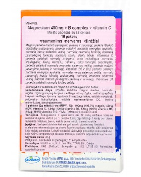 Magnesium 400 mg + B complex + vitaminas C, 16 pakelių
